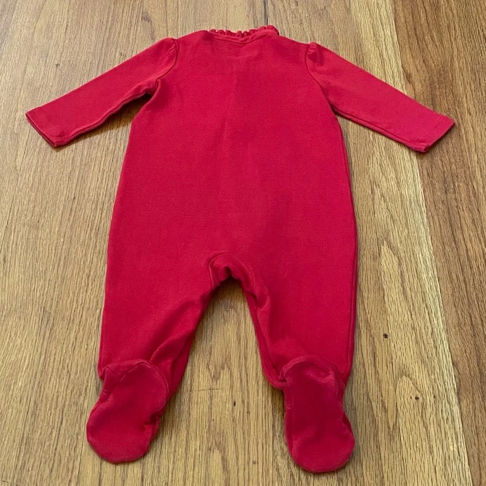 Ralph Lauren Red Footie with Embroidered Teddy Ski